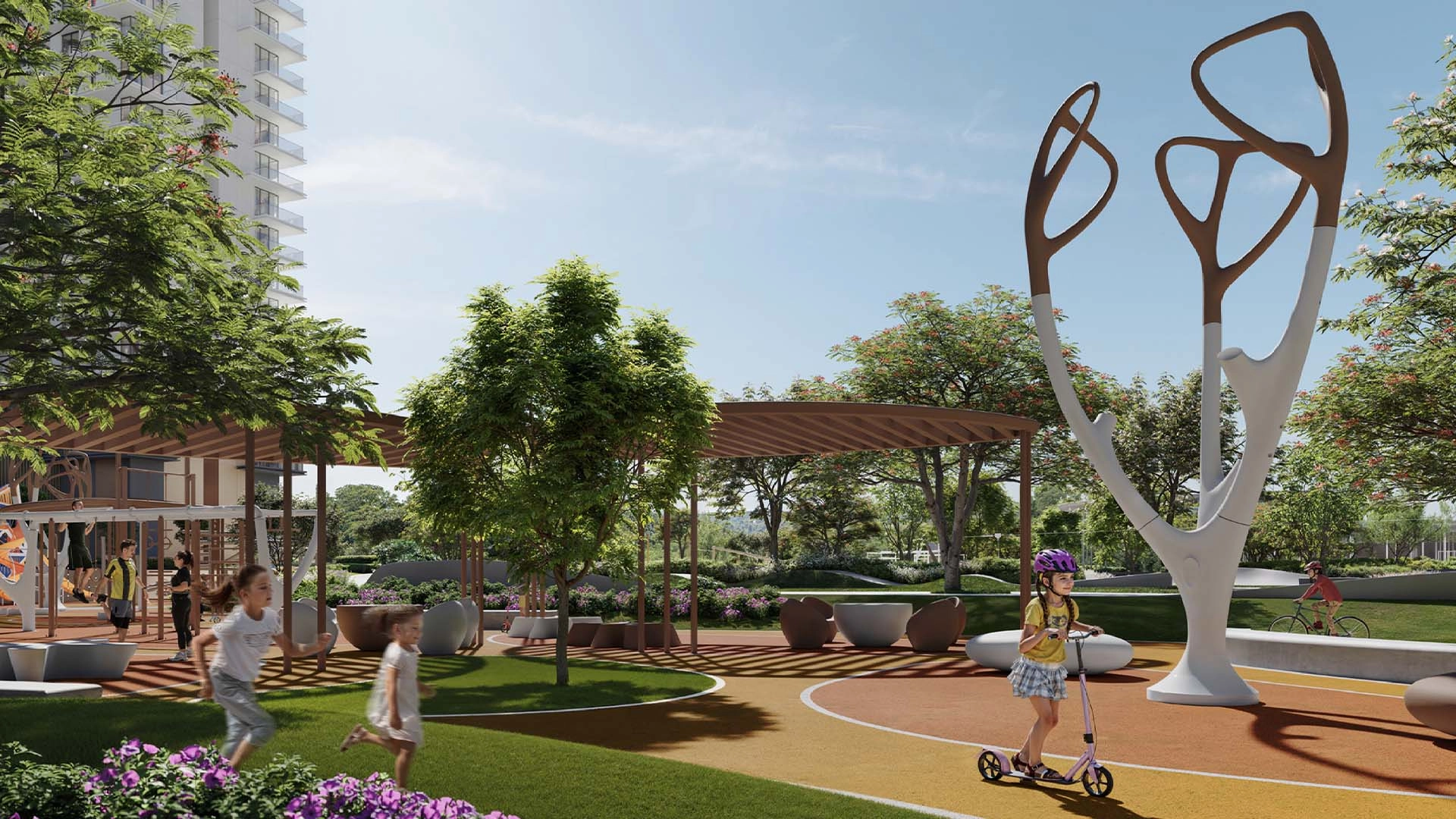 Family-friendly outdoor spaces and shaded walkways at Parkwood